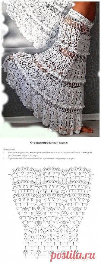 Белая юбка в пол вязаная крючком