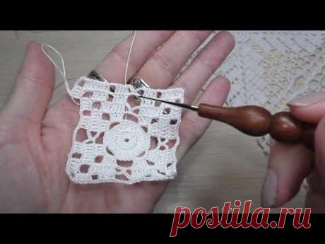 Ажурный квадратный мотив #32. Ажурный листопад. часть1