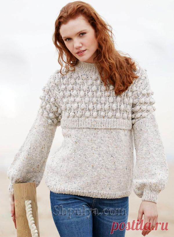 Меланжевый пуловер с шишечками - SHPULYA.com