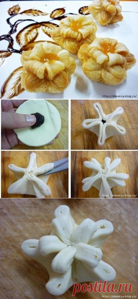 Цветы из слоеного теста