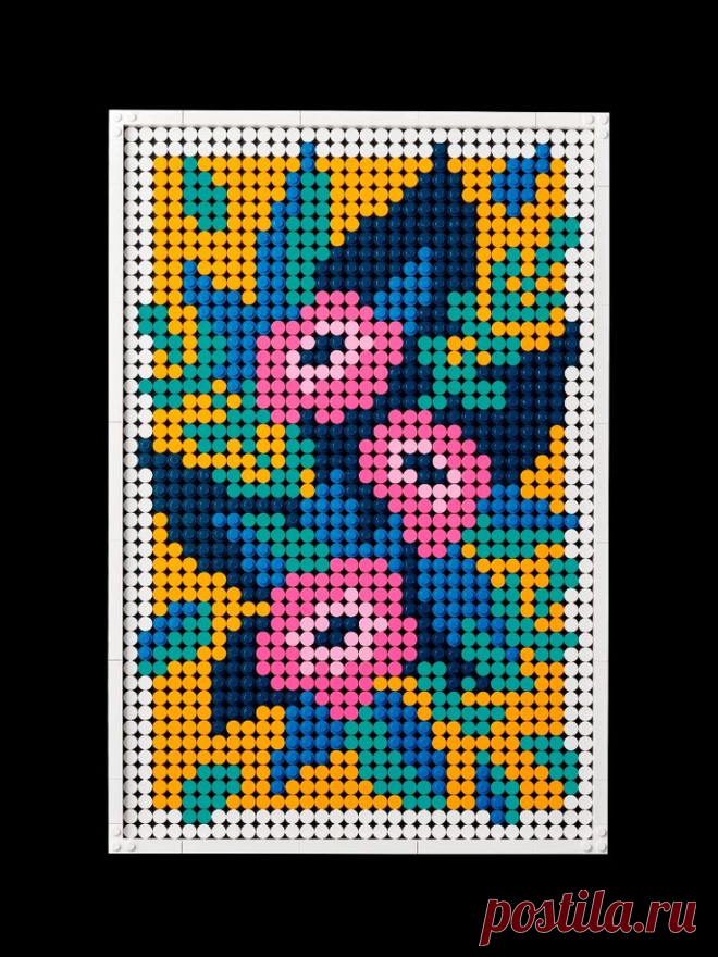 a cross stitch pattern with flowers and leaves in the center, on a black background