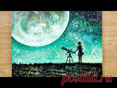 Простая техника рисования с использованием расчески / Как нарисовать лунную девочку