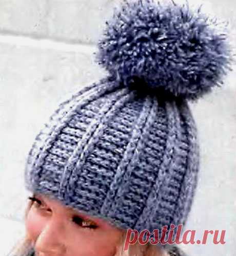 Теплая шапка с помпоном. Крючком