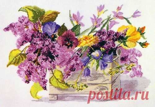 Вышивка "Composition aux lilas" | Скачать схему бесплатно на сайте Stitchart.net