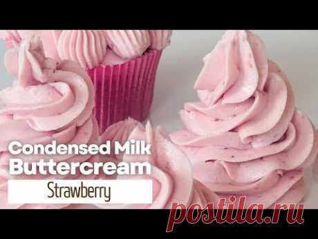 масляный крем на сгущенке с клубничным джемом. Подходит для тортов, капкейков и десертов.