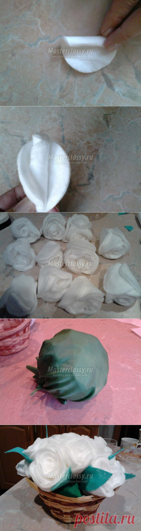 Поделки из ватных дисков. &quot;Корзина с цветами&quot;. Мастер-класс с фото