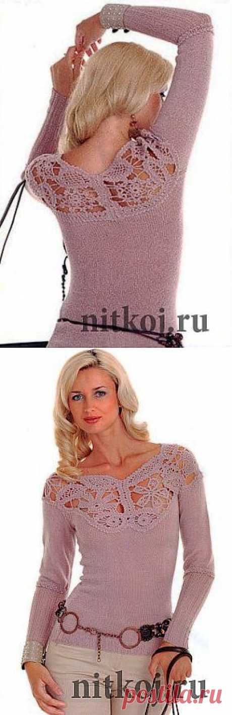 Вязаный джемпер с кружевной вставкой » Ниткой - вязаные вещи для вашего дома, вязание крючком, вязание спицами, схемы вязания