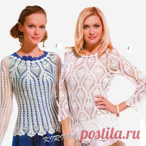 Кофточки с круглой кокеткой узором ананас