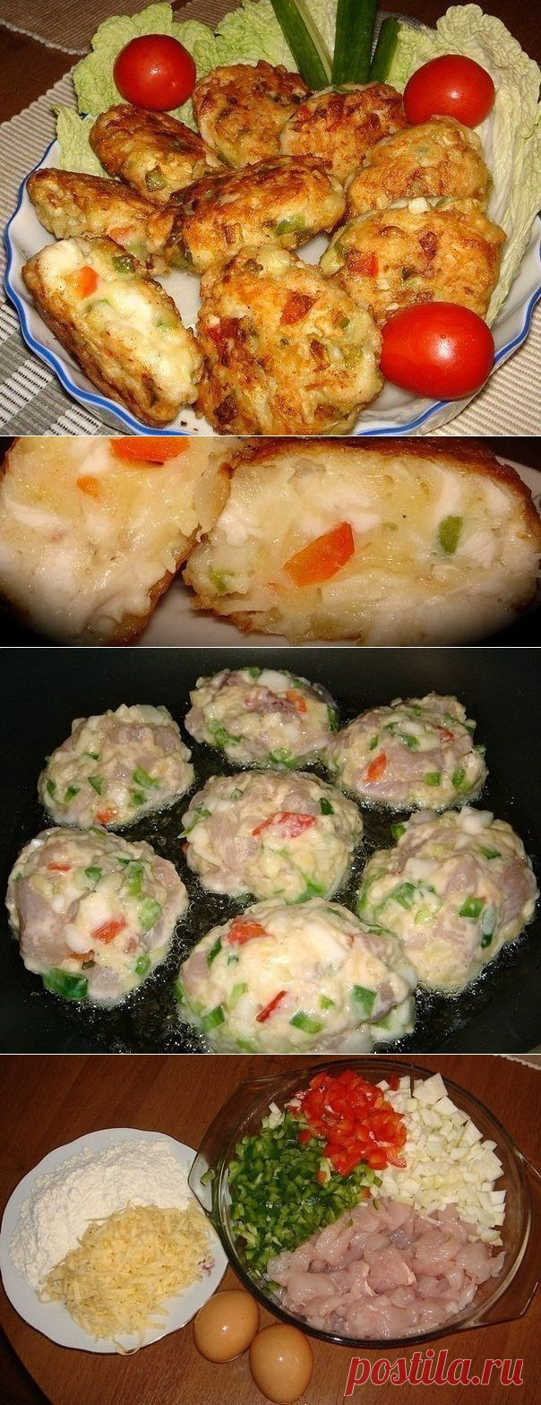Как приготовить блюдо "рецепт очень вкусных и полезных котлет из куриного мяса с овощами и сыром. вкус у этих котлет получается очень пикантный и необычный" - рецепт, ингридиенты и фотографии | sloosh