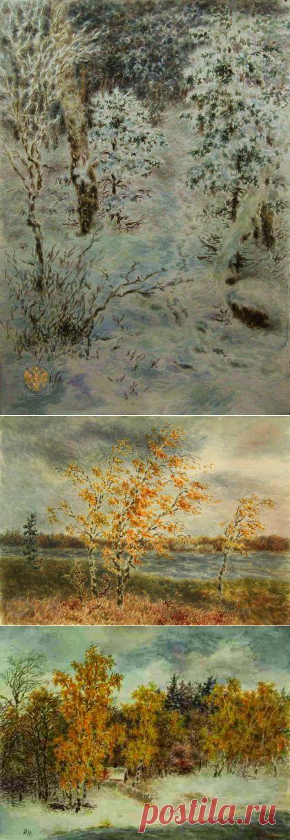 Художница Ломанова Ирина. Многослойная акварель. Зима и осень.