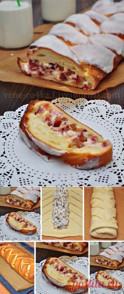 Домашняя выпечка с творожно-фруктовой начинкой.