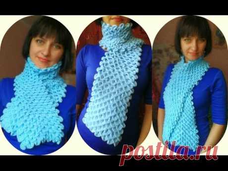 Шарфик "чешуя" крючком для начинающих. Scarf "scales" Crochet for beginners.