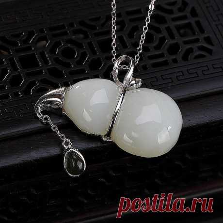 Natural Hetian Jade Gourd Necklace-Vintage Necklace-925 Silver | Etsy