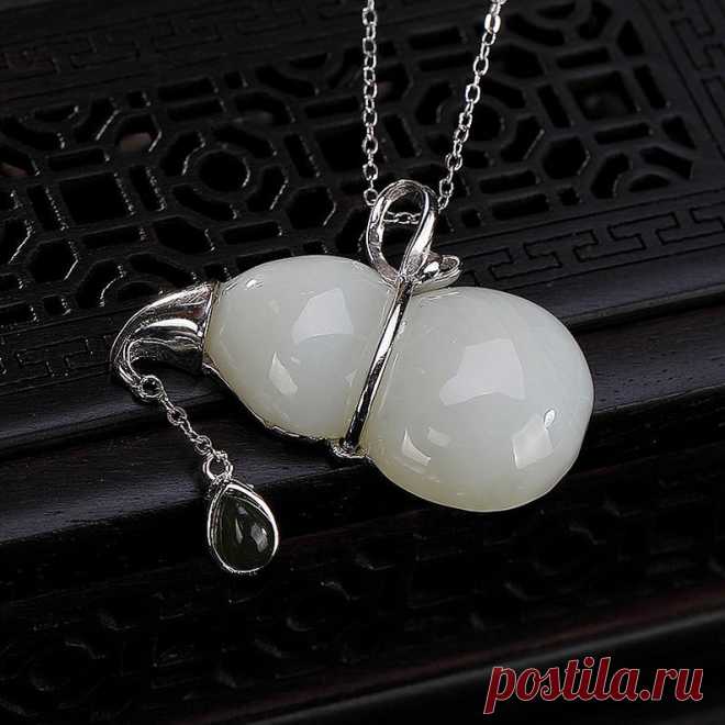 Natural Hetian Jade Gourd Necklace-Vintage Necklace-925 Silver | Etsy
