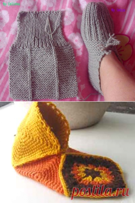 Тапочки спицами и крючком