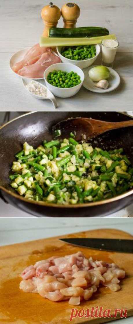 Суп из зеленых овощей с курицей