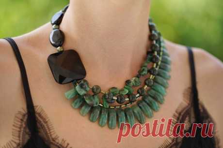 Большой черный зеленый оникс агат гематит aventurine ожерелье | Etsy