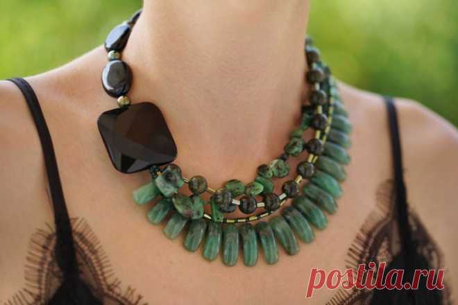 Большой черный зеленый оникс агат гематит aventurine ожерелье | Etsy