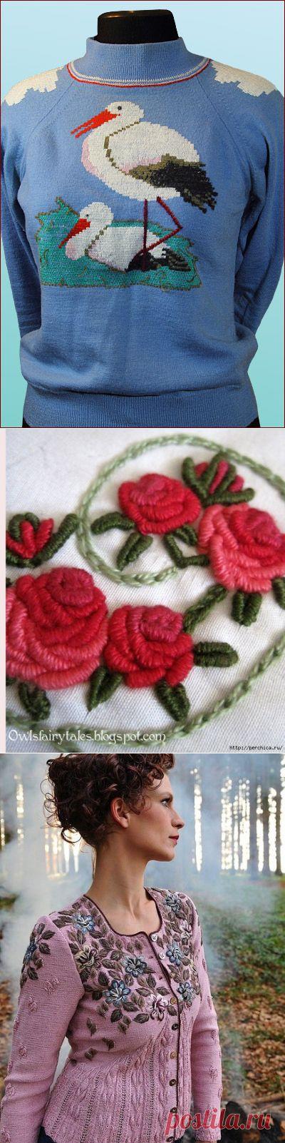 Приемы украшения вязаного полотна вышивкой — Рукоделие