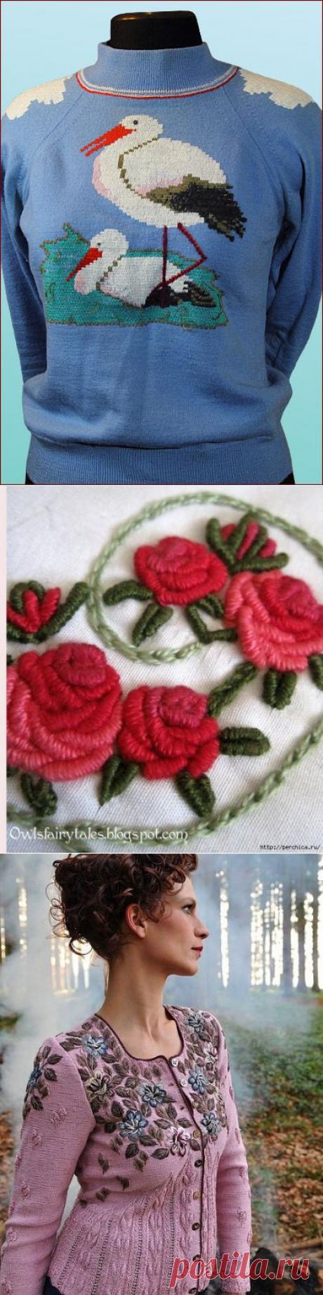 Приемы украшения вязаного полотна вышивкой — Рукоделие
