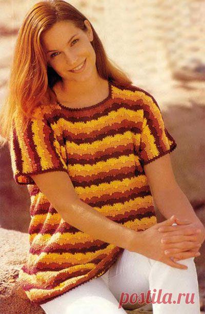 Пуловер. Летние модели для полных, связанные крючком