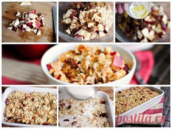 Как приготовить запеченная овсянка с яблоком и корицей  - рецепт, ингридиенты и фотографии