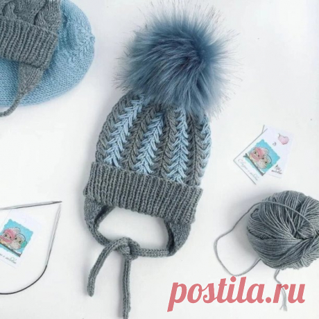 Шапка ленивым жаккардом из двух цветов.Описание\\