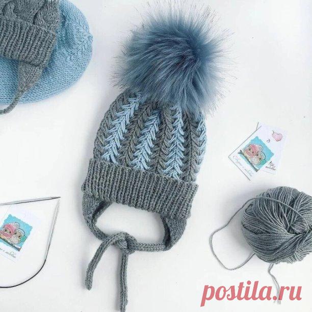 Шапка ленивым жаккардом из двух цветов.Описание\\