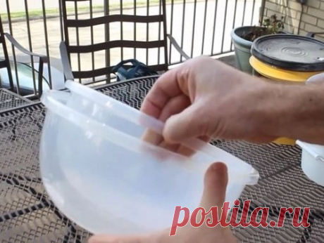 Он налил цемент в одну миску, а другую поместил сверху. Сделаю так же на следующих выходных!