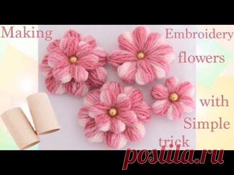 Como hacer flores con un pequeño truco Embroidery Making flowers with simple trick