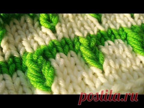 ТЫ ЗАХОЧЕШЬ ВЯЗАТЬ ЭТИМ УЗОРОМ ВСЁ! Двухцветный узор спицами с объемными листьями