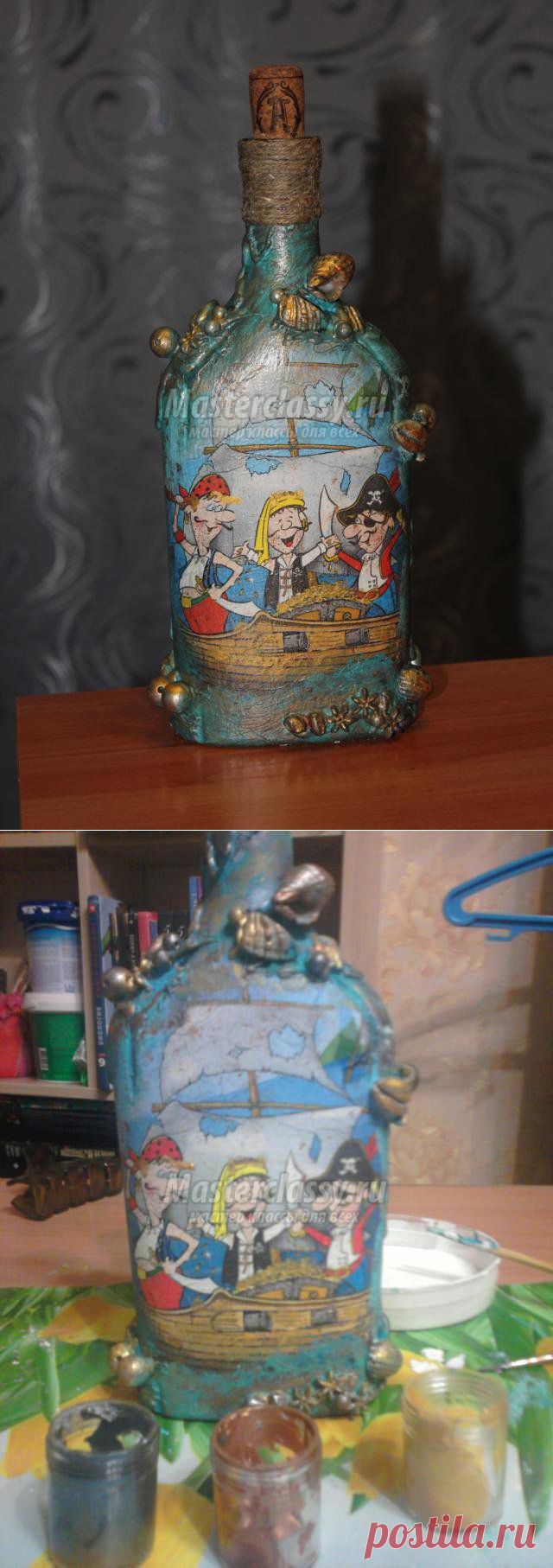 Декупаж бутылки с ромом. Пираты. Мастер класс с пошаговым фото