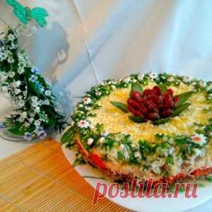 Салат с куриной печенью и грибами