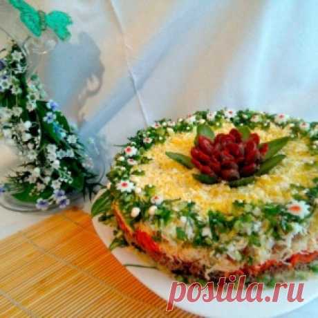 Салат с куриной печенью и грибами