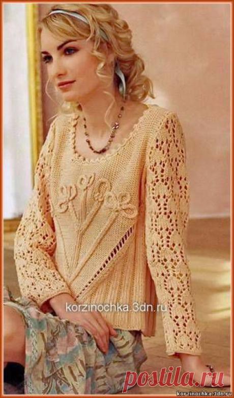 Вязаный пуловер с цветами - 20 Декабря 2014 - Вязание спицами, модели и схемы для вязания на спицах