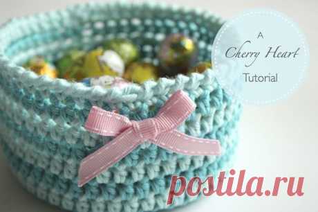 Вишневый сердца: вязание крючком Корзина Учебник
