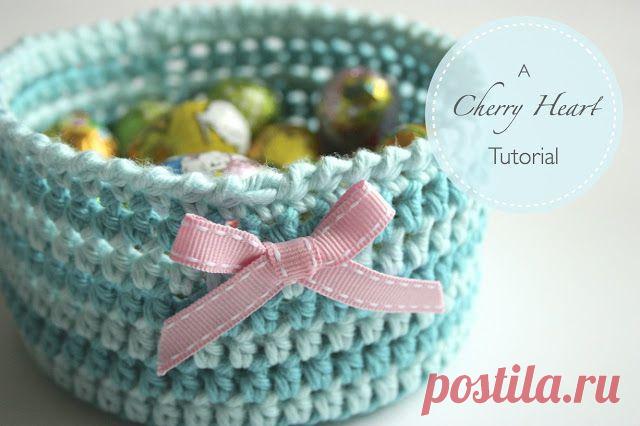 Вишневый сердца: вязание крючком Корзина Учебник