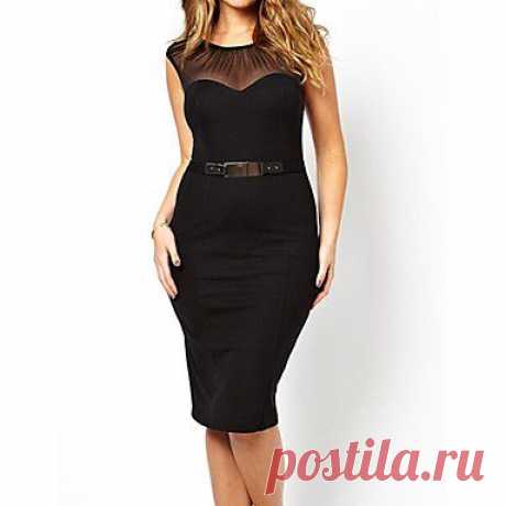 Женская Кривая поясом Midi платье с Ruched Mesh - USD $ 19.19