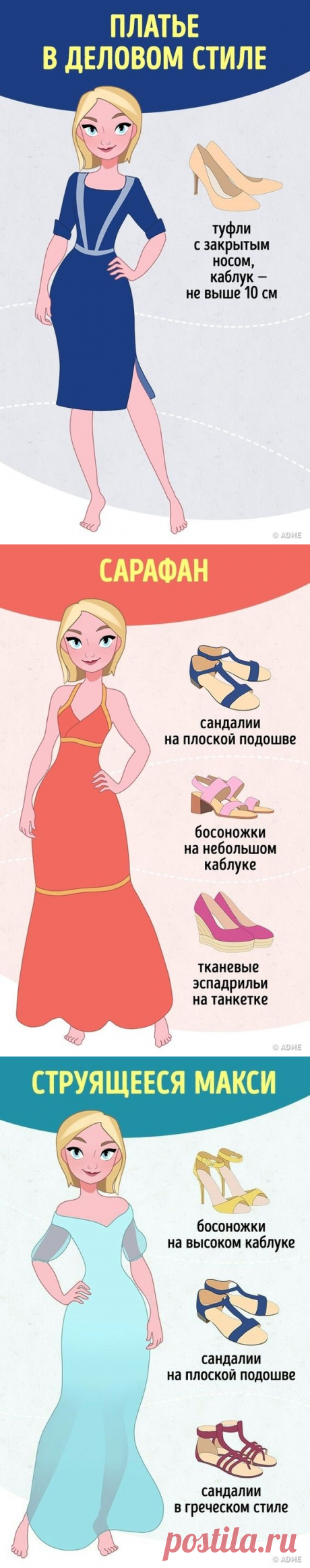Как безошибочно подобрать обувь к 14 фасонам платьев