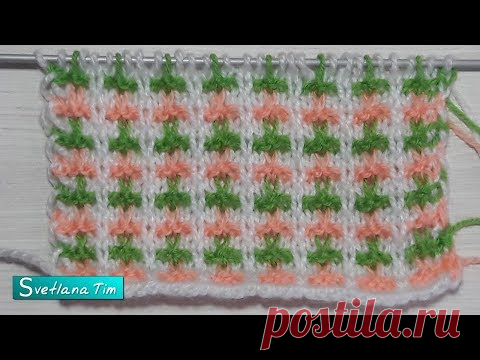 Трехцветный узор. Ленивый жаккард. Видеоуроки по вязанию спицами # 580 Вязание Спицами и крючком, узоры и схемы вязания. Мастер Классы. Видеоуроки.