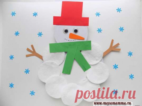 Снеговик из ватных дисков Пошаговый мастер-класс для детей Снеговик из ватных дисков. Мастер-класс по изготовлению снеговика из бумаги и ватных дисков. С описанием и пошаговыми фотографиями.