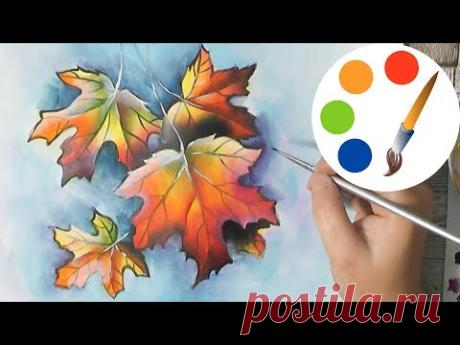 🍁Paint maple leaves by an angle flat brush, acrylic painting