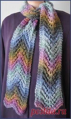Mochi Plus Feather-Fan Stitch Scarf - Crystal Palace Yarns - free knit scarf pattern