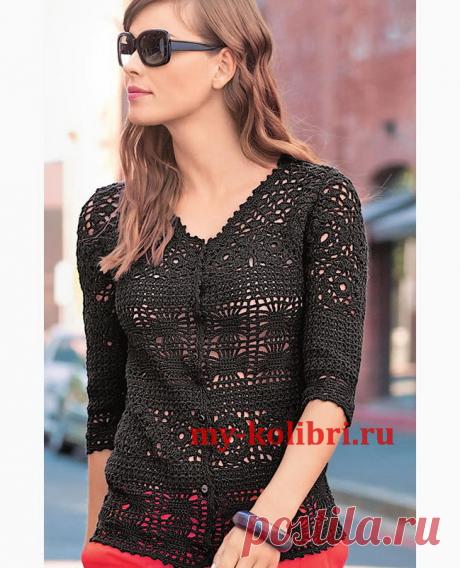 Ажурная кофточка крючком узором «ракушки» - Колибри Такая ажурная кофточка крючком узором «ракушки» станет прекрасным решением на конец весны-лето. Носи