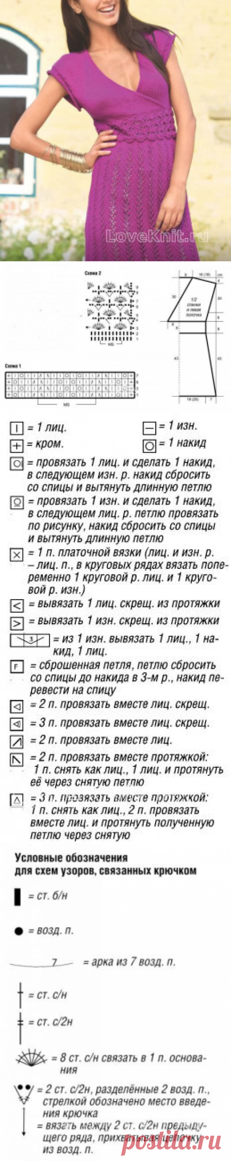 Розовая туника с запахом схема спицами » Люблю Вязать
