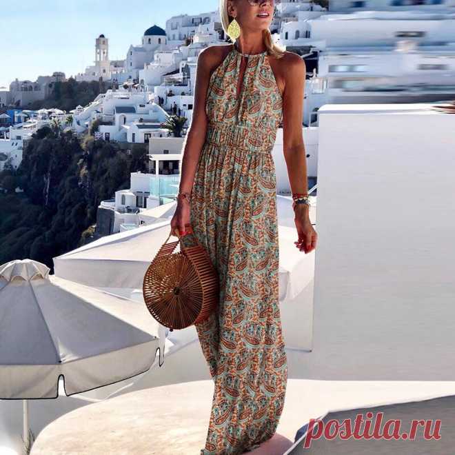 Vintage Round Neck Sleeveless Printed Dress