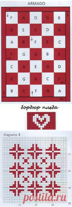 Яркий плед из квадратов, связанных двуцветными орнаментами &#8212; Рукоделие