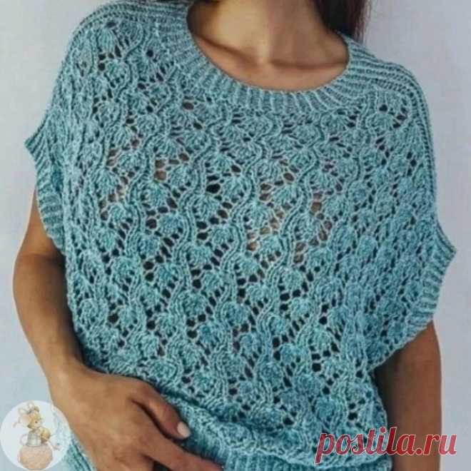 Ажурный топ со спущенным плечом спицами. Схема узора. / knittingideas.ru
