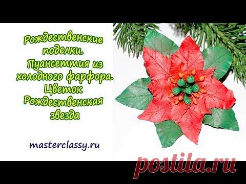 Рождественские поделки. Пуансеттия из холодного фарфора.