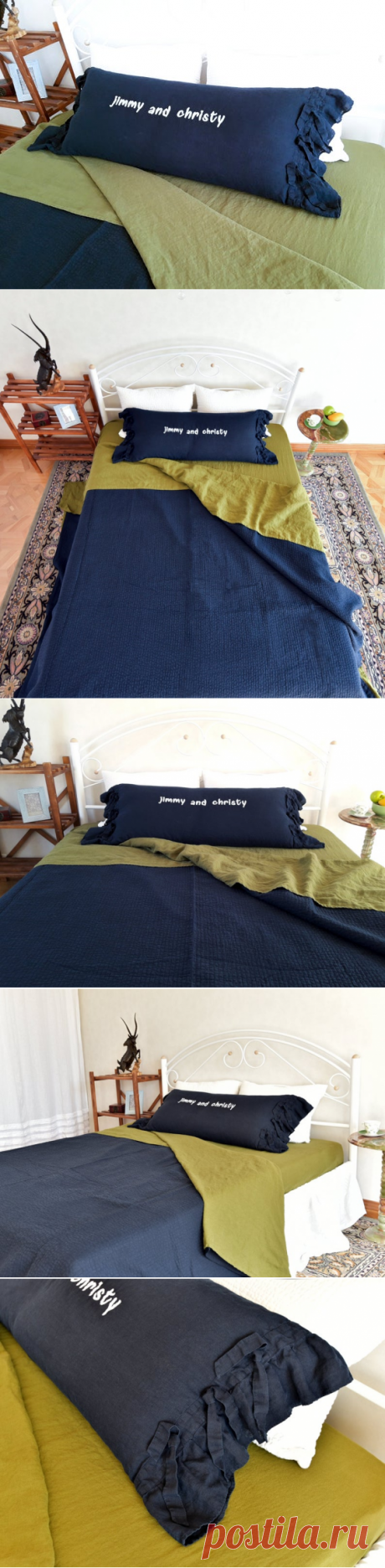 Linen PillowCase on both sides with Ties & Dust Ruffle Linen | Etsy